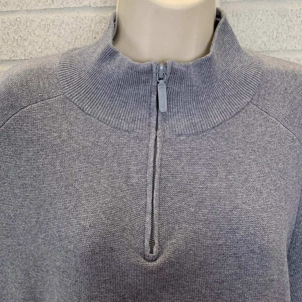 Brandini Men's 100% Cotton XL Gray Knit Sweater 1/4 Zip Pullover Navy Trim EUC